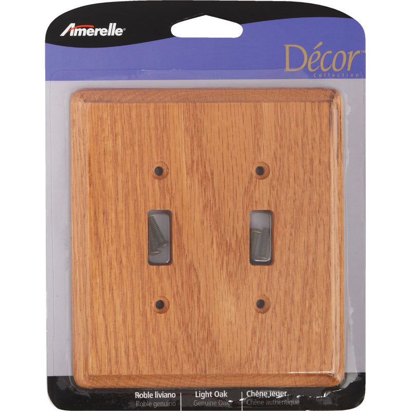 Amerelle 2-Gang Solid Oak Toggle Switch Wall Plate, Light Oak