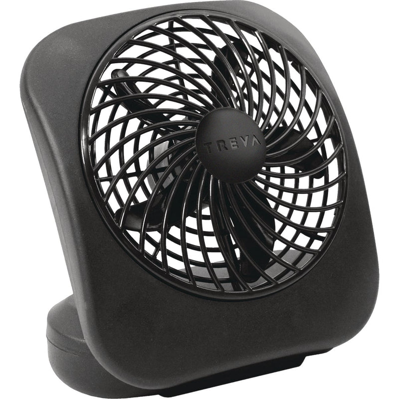 Treva 5 In. 2-Speed Black Battery Operated Table Fan