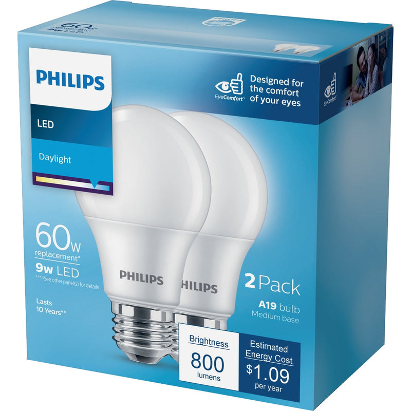 Philips EyeComfort 60W Equivalent Daylight A19 Medium LED Light Bulb (2-Pack)