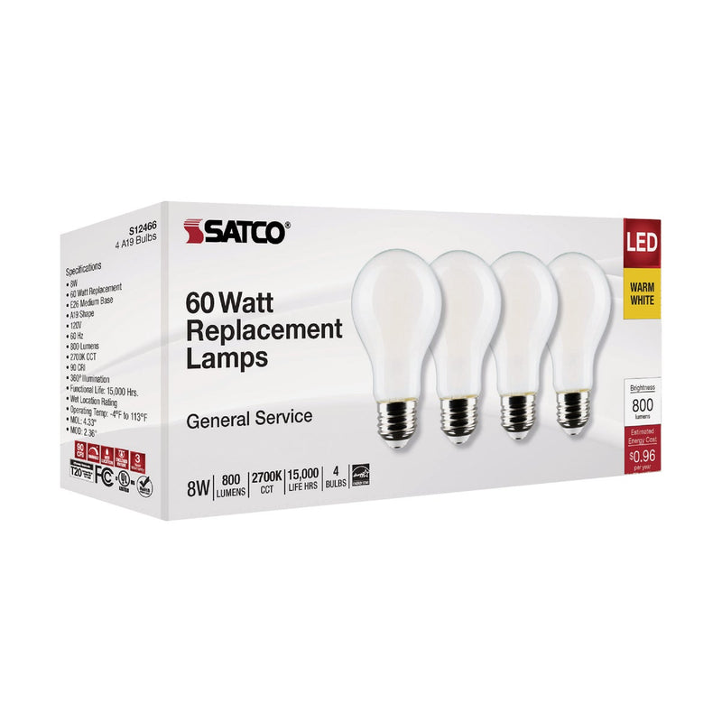 Satco 60W Equivalent Warm White A19 Medium Frosted Dimmable LED Light Bulb (4-Pack)