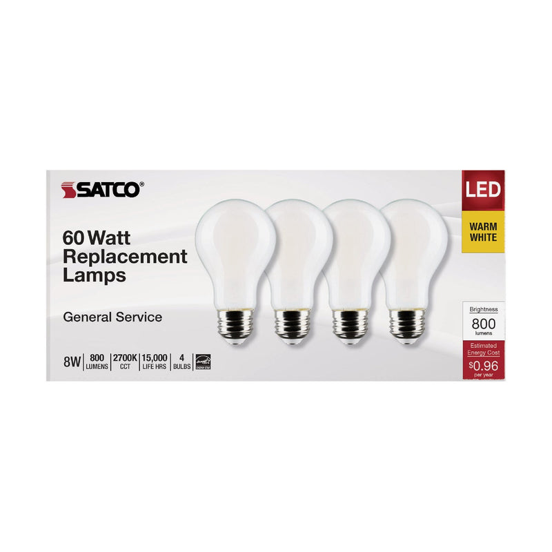 Satco 60W Equivalent Warm White A19 Medium Frosted Dimmable LED Light Bulb (4-Pack)