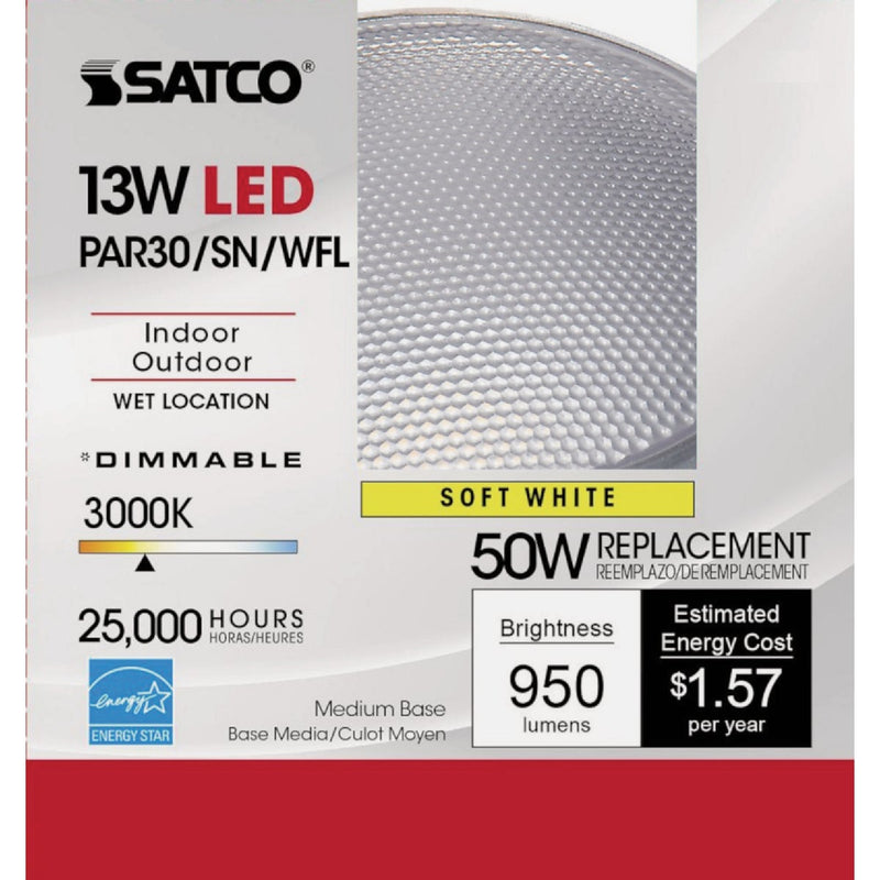 Satco 75W Equivalent Warm White PAR30 Short Neck Medium Dimmable LED Floodlight Light Bulb