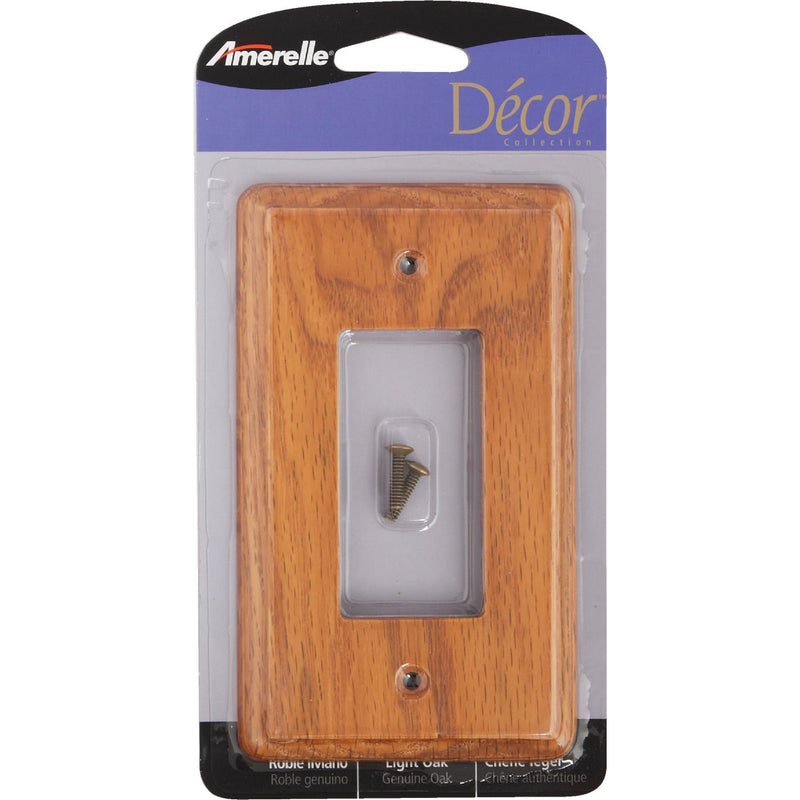 Amerelle 1-Gang Solid Oak Rocker Decorator Wall Plate, Light Oak