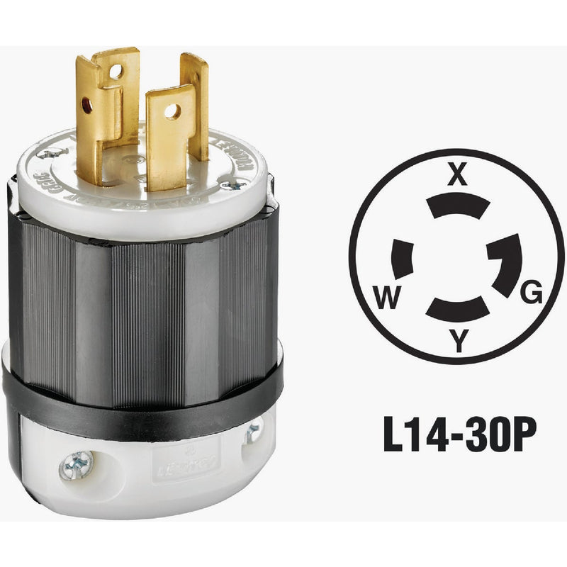 Leviton 30A 125V/250V 4-Wire 3-Pole Industrial Grade L14-30P Locking Cord Plug