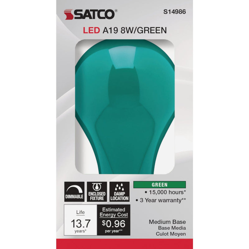 Satco Nuvo 60W Equivalent Green A19 Medium LED Party Light Bulb