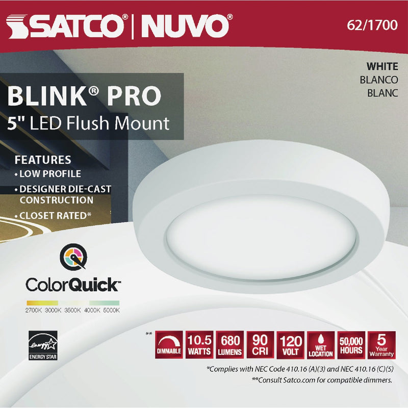 Satco Blink Pro 5 In. White 680 Lm. CCT-Selectable LED Flush Mount Light Fixture