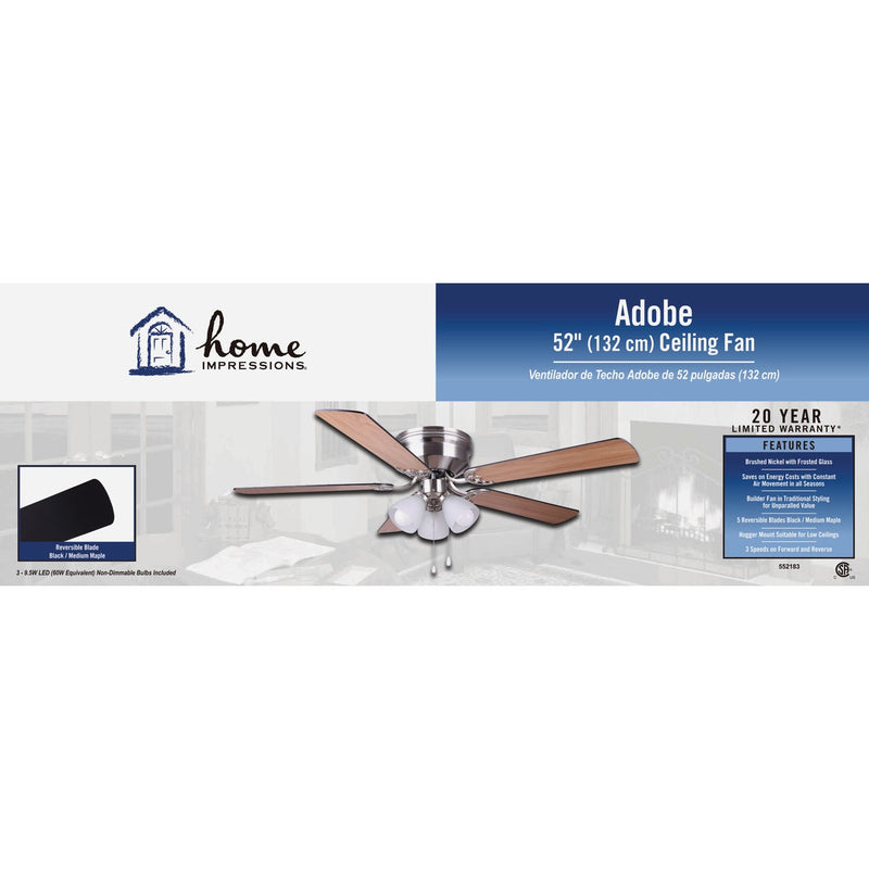 Home Impressions Adobe 52 In. Brushed Nickel Ceiling Fan with Light Kit