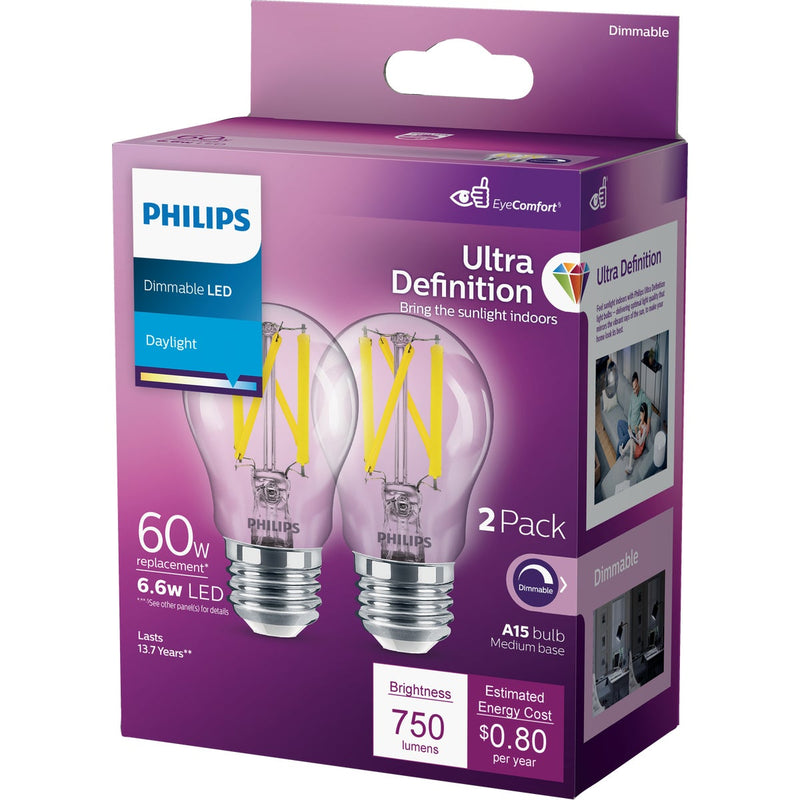 Philips Ultra Definition 60W Equivalent Daylight A15 Medium Dimmable LED Light Bulb (2-Pack)