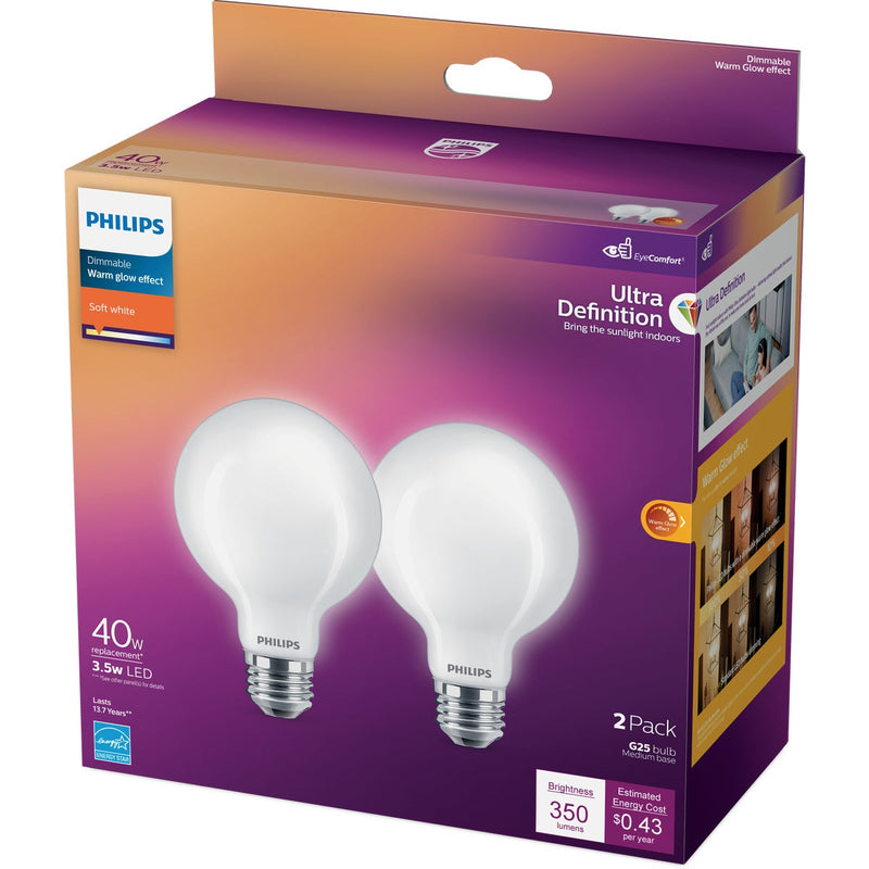 Philips Ultra Definition 40W Equivalent Soft White G25 Medium LED Decorative Light Bulb (2-Pack)