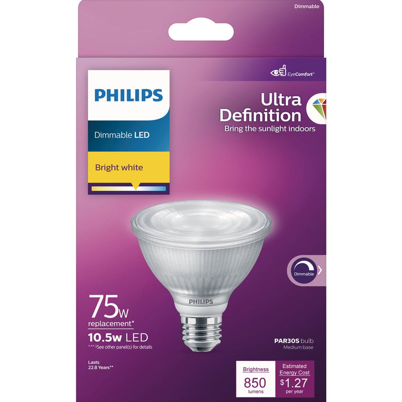 Philips Ultra Definition 75W Equivalent Bright White PAR30S Medium Dimmable LED Floodlight Light Bulb