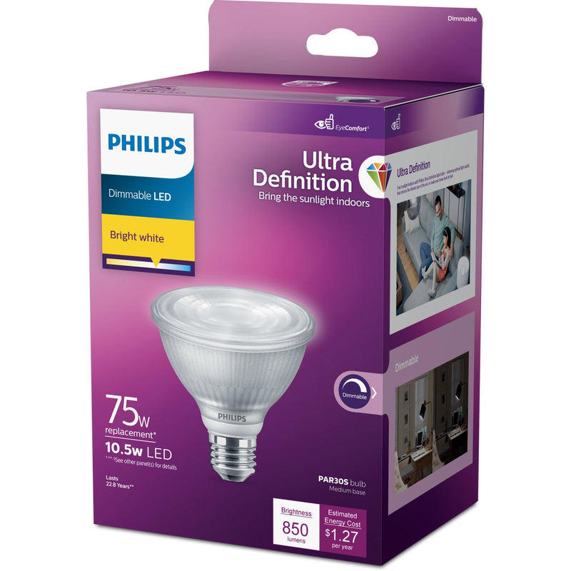 Philips Ultra Definition 75W Equivalent Bright White PAR30S Medium Dimmable LED Floodlight Light Bulb