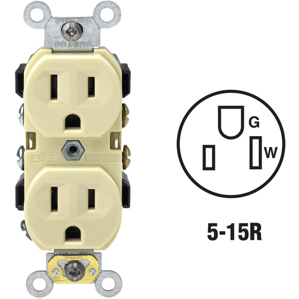 Leviton 15A Ivory Shallow Commercial Grade 5-15R Duplex Outlet