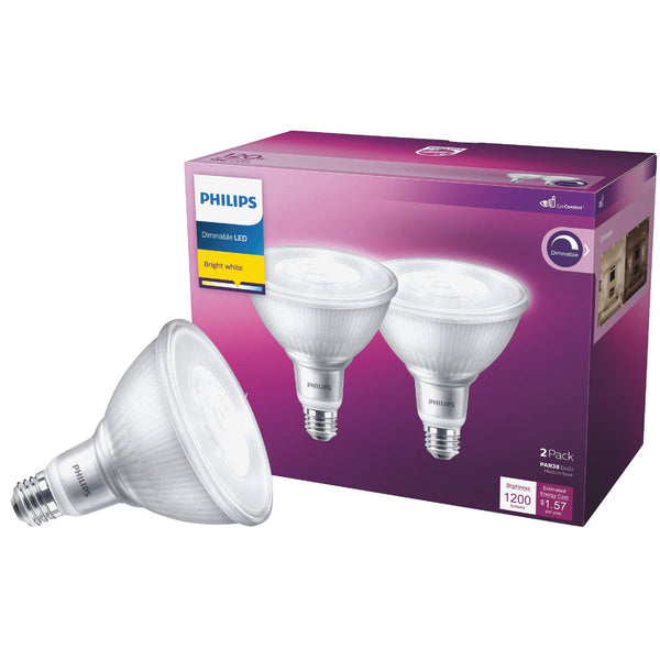 Philips 120W Equivalent Bright White PAR38 Medium Indoor/Outdoor LED Floodlight Light Bulb (2-Pack)