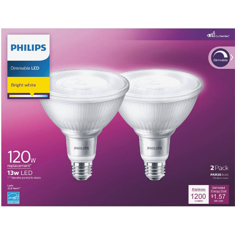 Philips 120W Equivalent Bright White PAR38 Medium Indoor/Outdoor LED Floodlight Light Bulb (2-Pack)