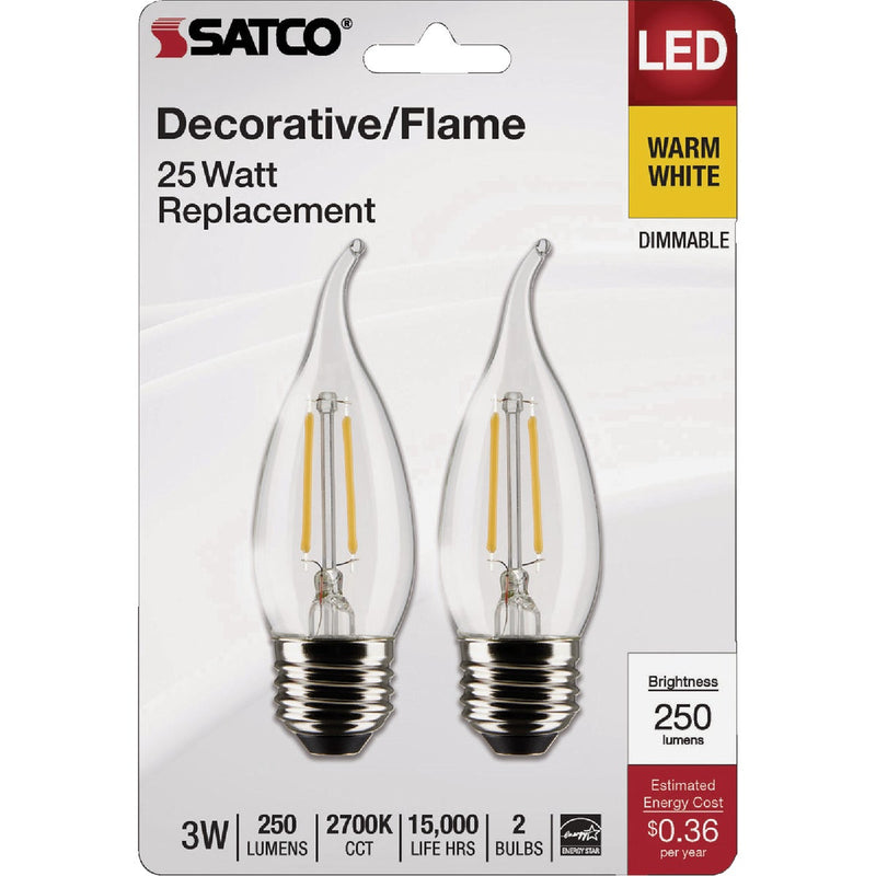 Satco 25W Equivalent Warm White Clear CA10 Medium LED Decorative Light Bulb (2-Pack)