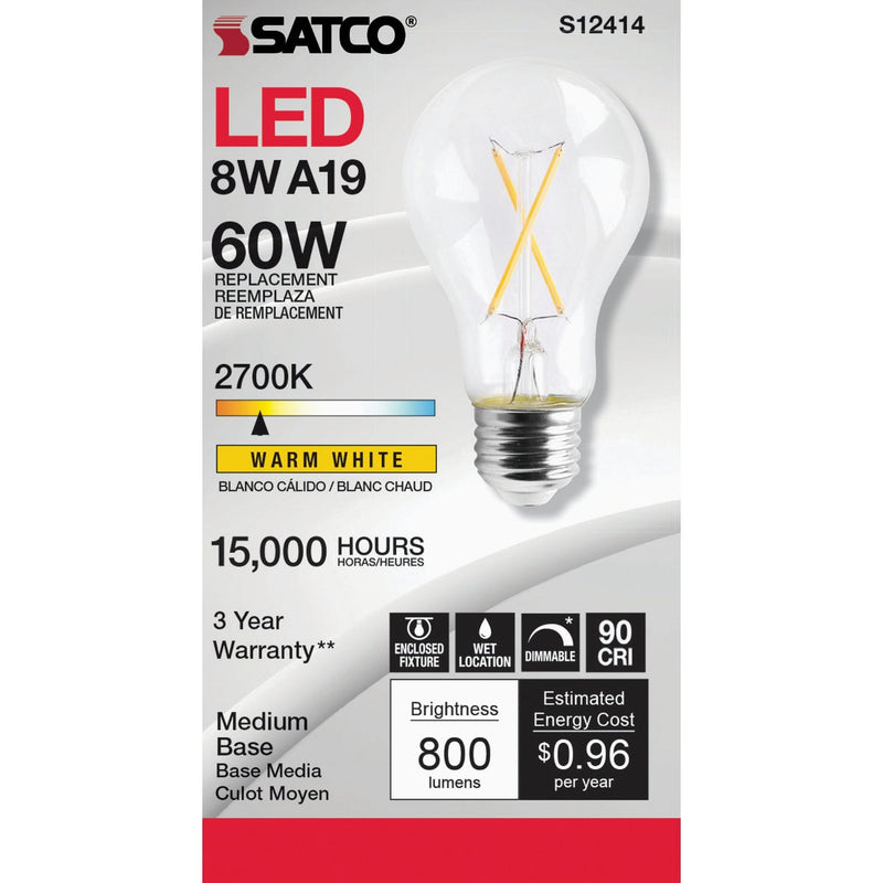 Satco 60W Equivalent Warm White A19 Medium Dimmable Traditional LED Light Bulb