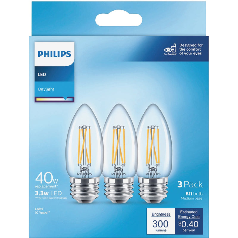 Philips 40W Equivalent Daylight B11 Medium Clear LED Decorative Light Bulb (3-Pack)