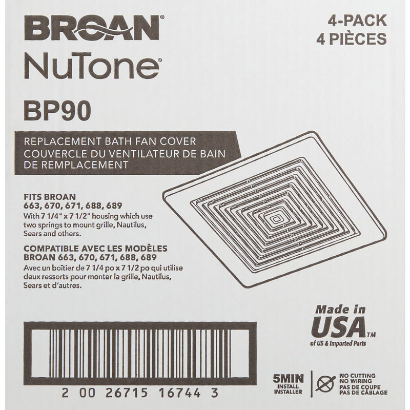 Broan 9-1/4 In. W. x 9 In. L. White Exhaust Fan Replacement Grille