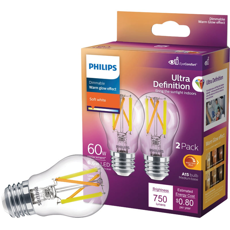 Philips Ultra Definition Warm Glow 60W Equivalent Soft White A15 Medium LED Light Bulb (2-Pack)