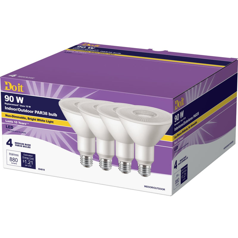 Do it 90W Equivalent Bright White PAR38 Medium LED Floodlight Light Bulb, Title 20 (4-Pack)