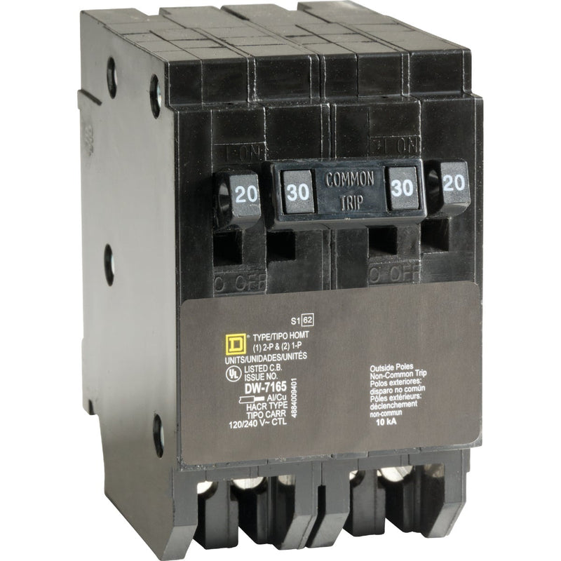 Square D Homeline 20A/20A/30A Double-Pole Standard Trip Quad Tandem Circuit Breaker