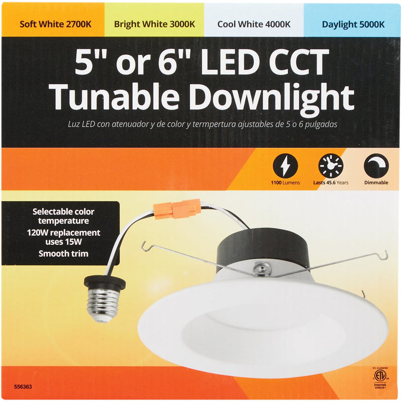 5 In./6 In. Retrofit IC Rated White LED CCT Tunable Downlight with Smooth Trim, 1100 Lm.