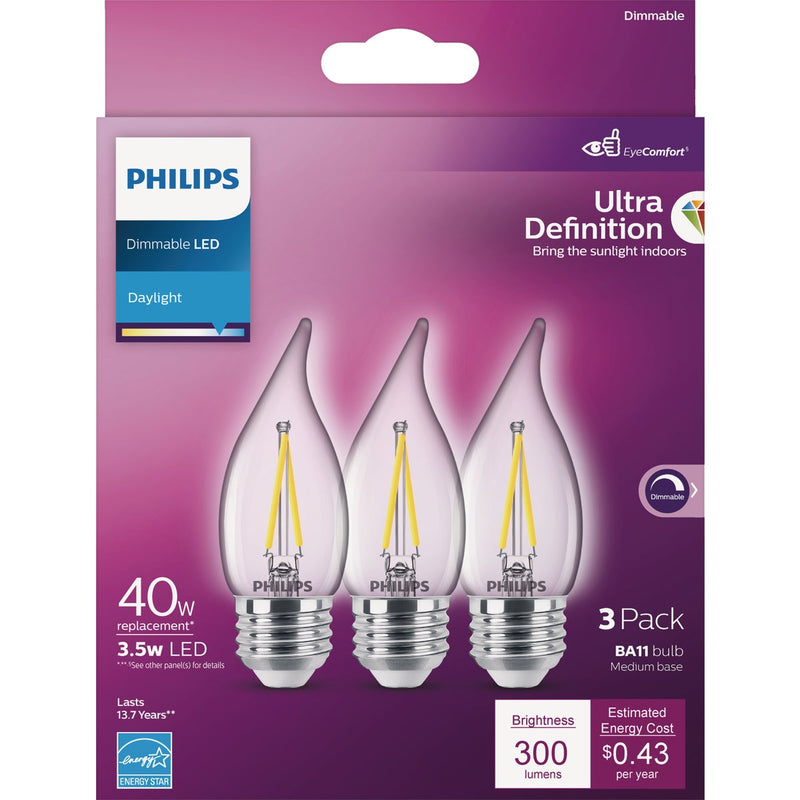 Philips Ultra Definition 40W Equivalent Daylight BA11 Medium LED Decorative Light Bulb (3-Pack)