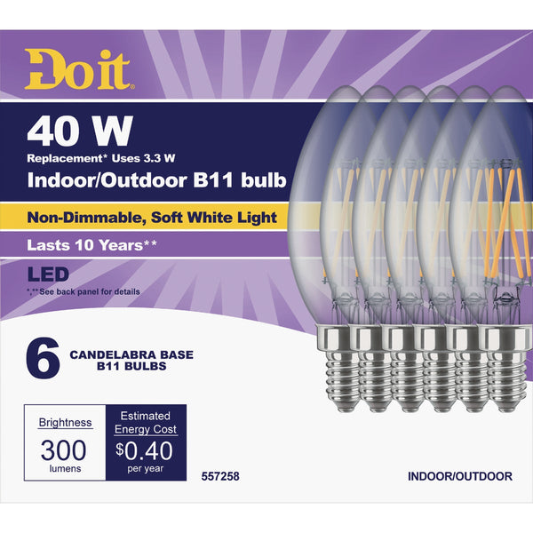 Do it 40W Equivalent Soft White B11 Candelabra LED Decorative Light Bulb, Title 20 (6-Pack)