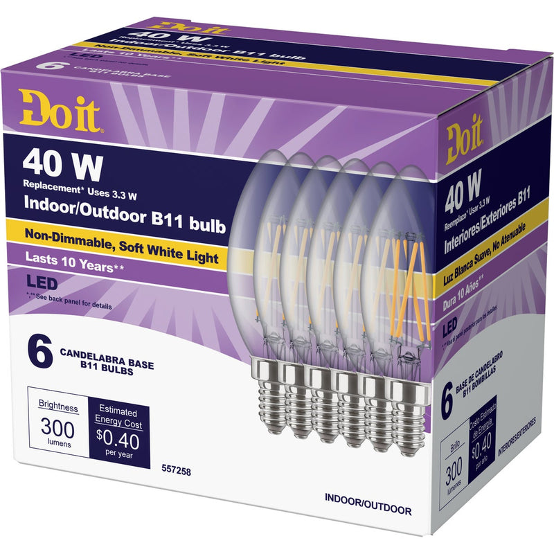 Do it 40W Equivalent Soft White B11 Candelabra LED Decorative Light Bulb, Title 20 (6-Pack)