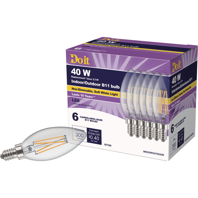 Do it 40W Equivalent Soft White B11 Candelabra LED Decorative Light Bulb, Title 20 (6-Pack)