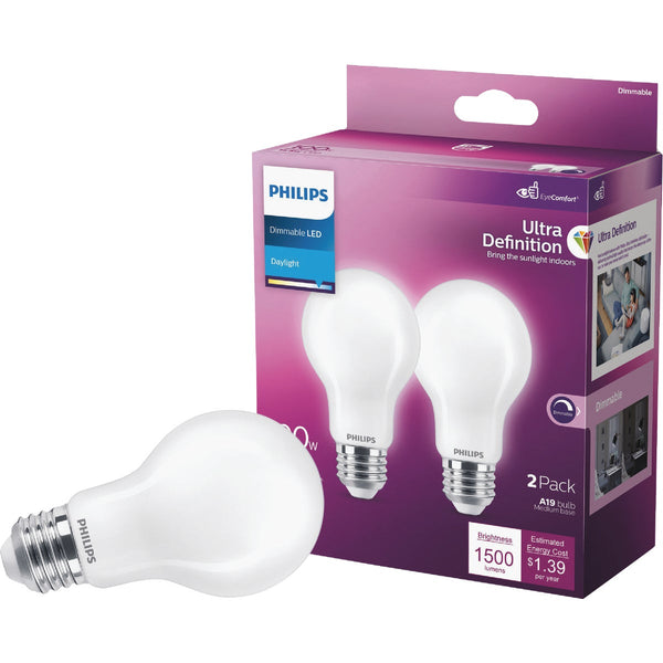 Philips Ultra Definition 100W Equivalent Daylight A19 Medium Dimmable LED Light Bulb, Frosted (2-Pack)