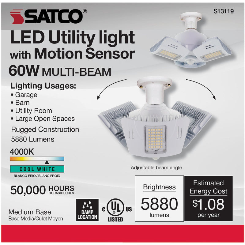 Satco Nuvo 175W HID Equivalent Corn Cob Medium Base Multi-Beam LED High-Intensity Replacement Light Bulb with Motion Sensor