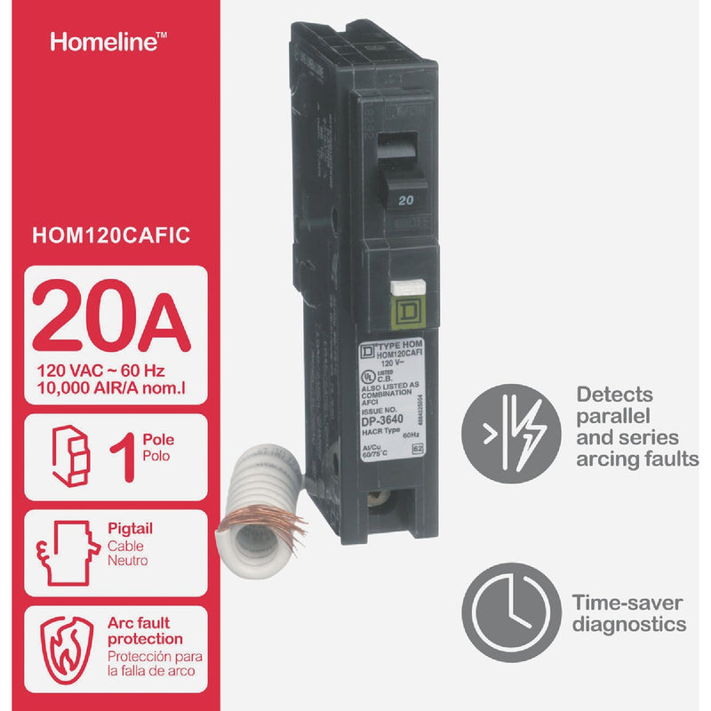 Square D Homeline 20A Single-Pole CAFCI Combination Arc Fault Breaker