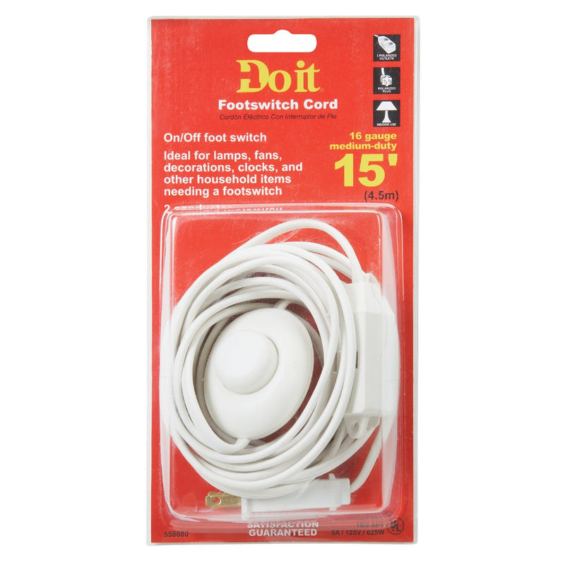 Do it 15 Ft. 18/2 White Extension Cord with Foot Switch