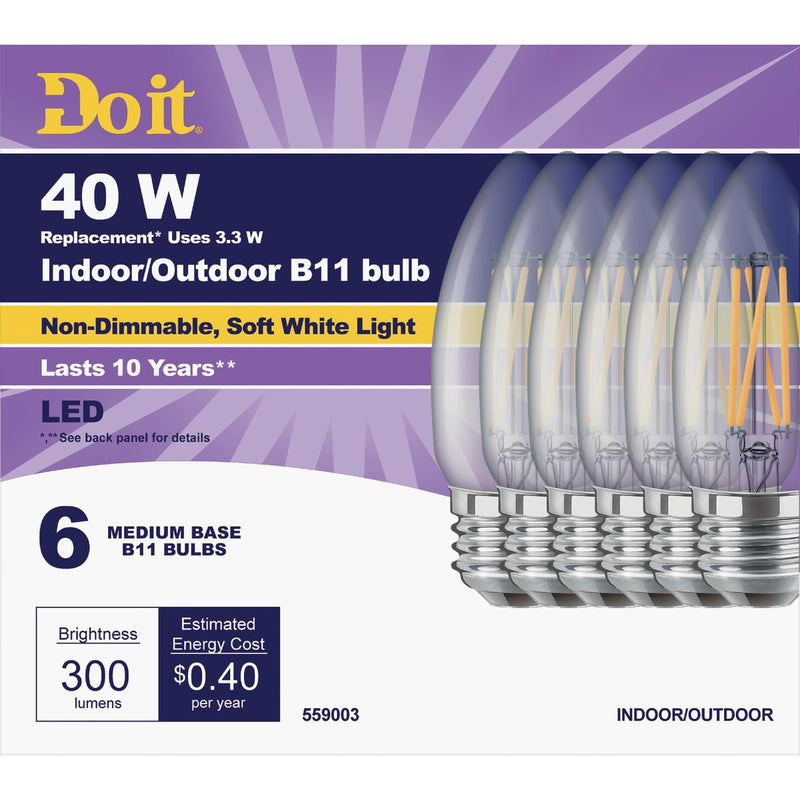 Do it 40W Equivalent Soft White B11 Medium LED Decorative Light Bulb, Title 20 (6-Pack)