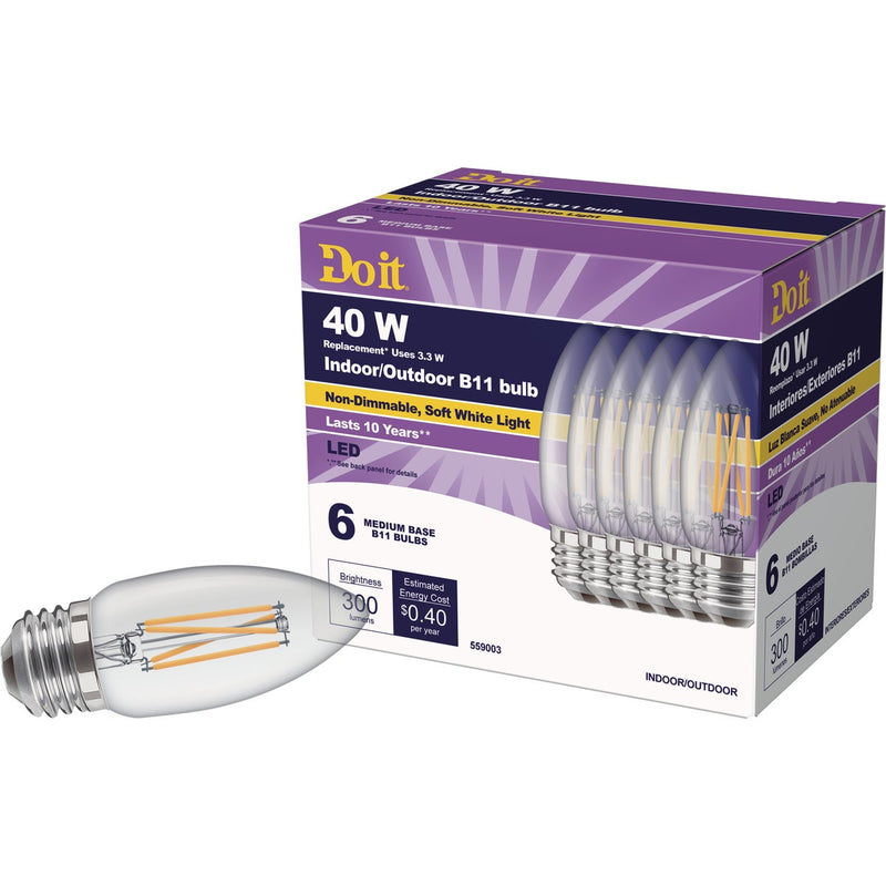 Do it 40W Equivalent Soft White B11 Medium LED Decorative Light Bulb, Title 20 (6-Pack)