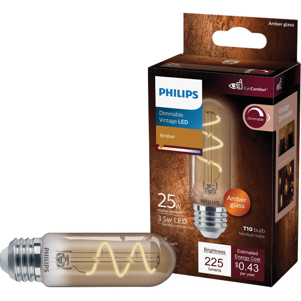 Philips Vintage 25W Equivalent Amber T10 Medium LED Decorative Light Bulb