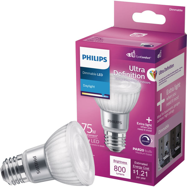 Philips Ultra Definition 75W Equivalent Daylight PAR20 Medium Dimmable LED Floodlight Light Bulb