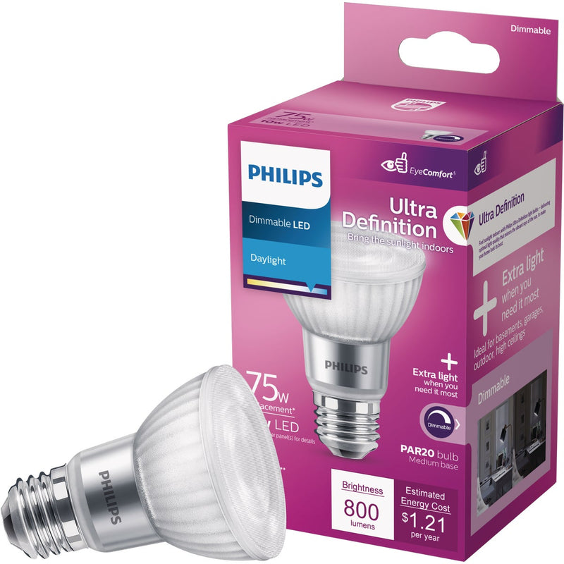 Philips Ultra Definition 75W Equivalent Daylight PAR20 Medium Dimmable LED Floodlight Light Bulb