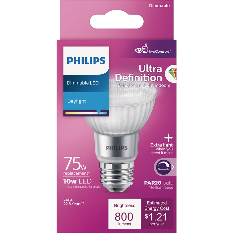 Philips Ultra Definition 75W Equivalent Daylight PAR20 Medium Dimmable LED Floodlight Light Bulb