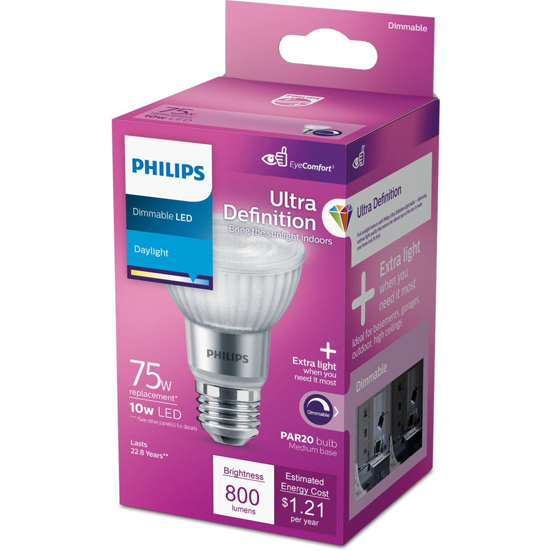 Philips Ultra Definition 75W Equivalent Daylight PAR20 Medium Dimmable LED Floodlight Light Bulb