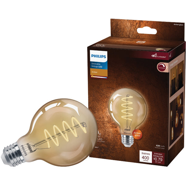 Philips Vintage 60W Equivalent Amber G25 Medium LED Decorative Light Bulb