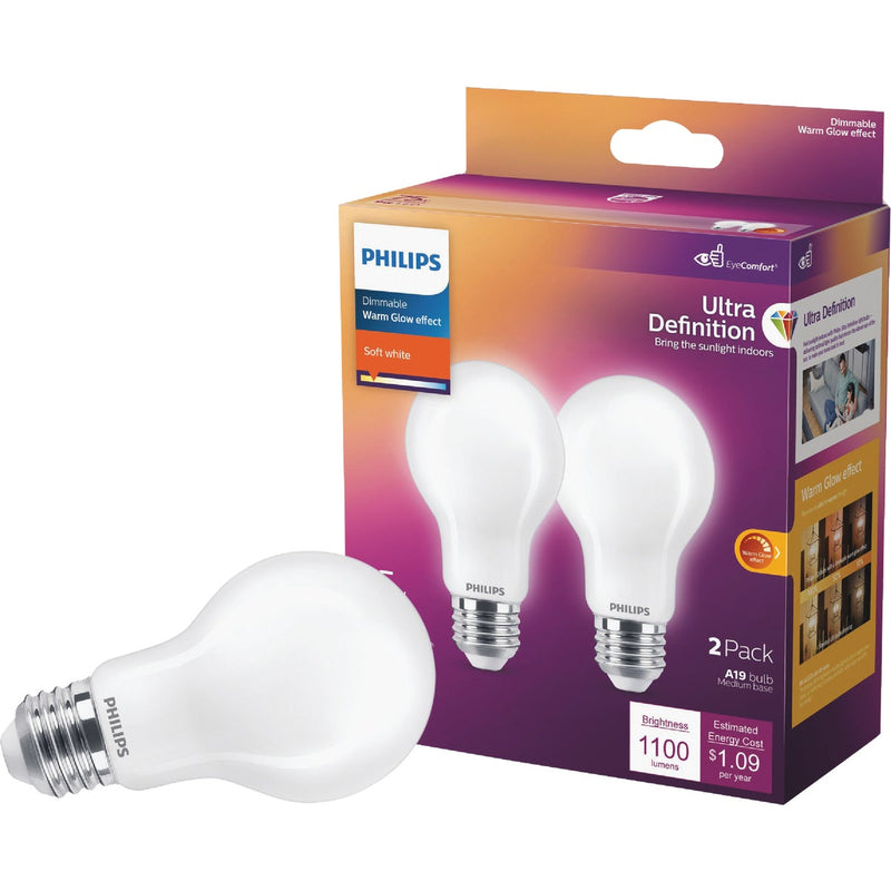 Philips Ultra Definition Warm Glow 75W Equivalent Soft White A19 Medium LED Light Bulb (2-Pack)