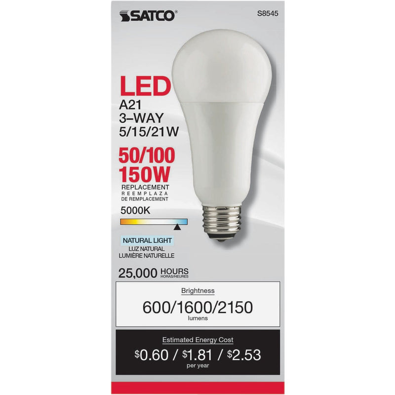 Satco 50W/100W/150W Equivalent Natural Light A21 Medium LED Light Bulb