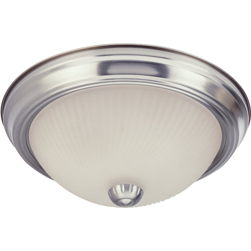 Home Impressions 13 In. Brushed Nickel Incandescent Flush Mount Ceiling Light Fixture with Frosted Swirl Glass