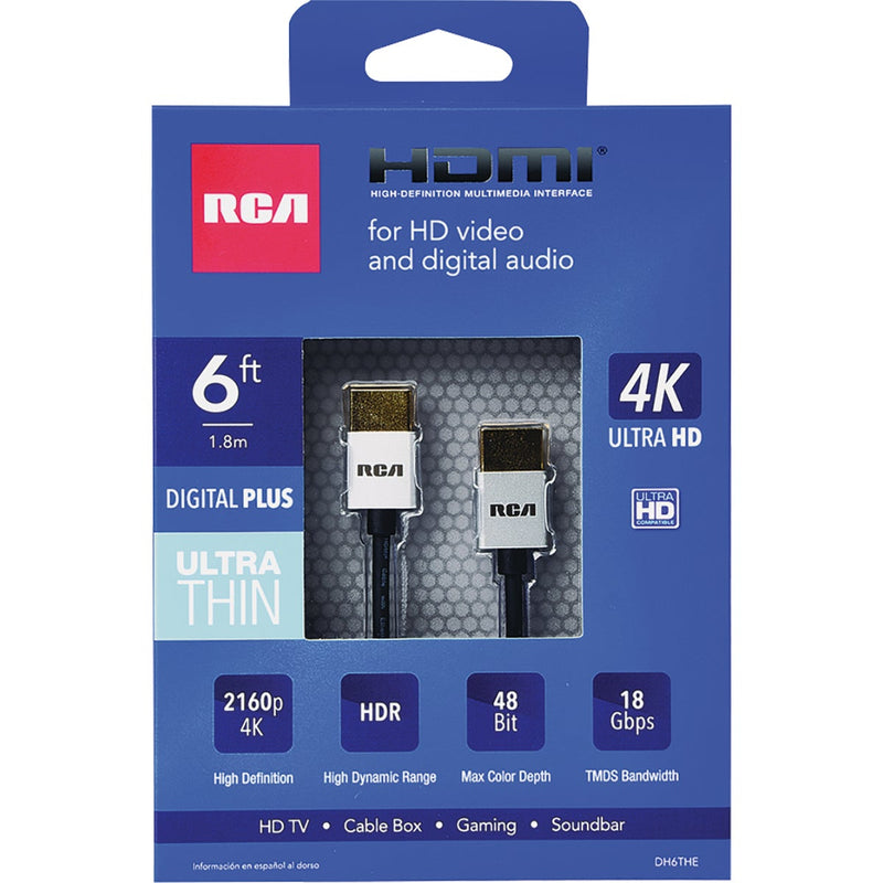 RCA 6 Ft. Black 4K Ultra Thin HDMI Cable