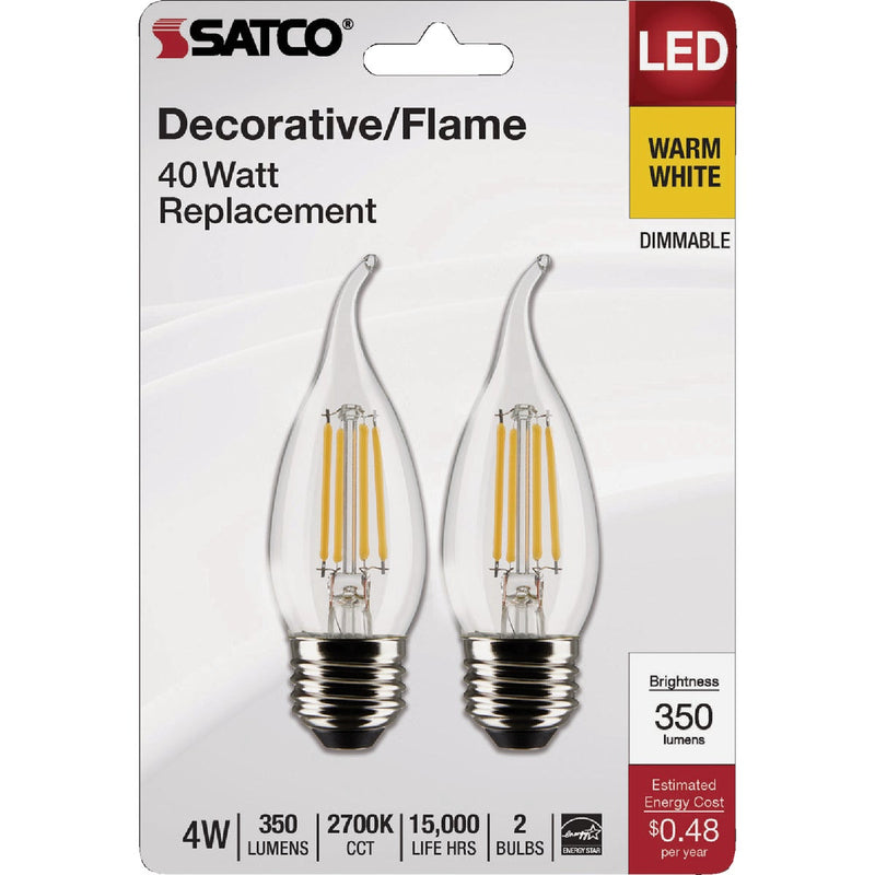 Satco 40W Equivalent Warm White Clear CA10 Medium LED Decorative Light Bulb (2-Pack)