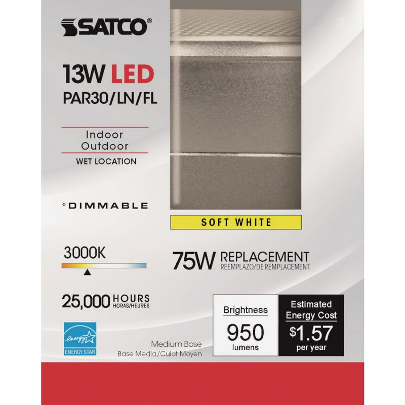 Satco 75W Equivalent Warm White PAR30 Long Neck Medium Dimmable LED Floodlight Light Bulb