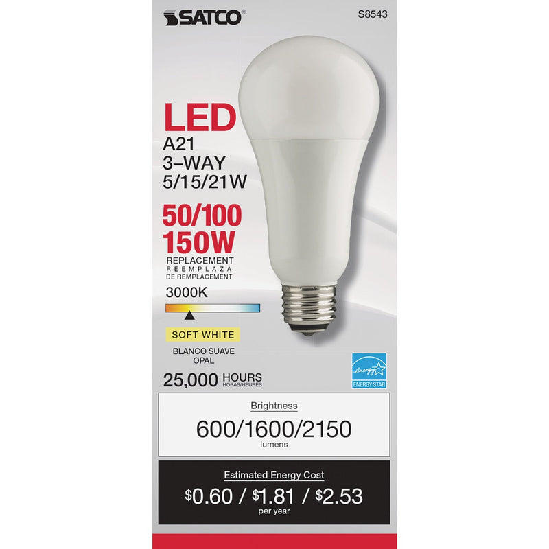 Satco Nuvo 50W/100W/150W Equivalent Warm White A21 Medium 3-Way LED Light Bulb