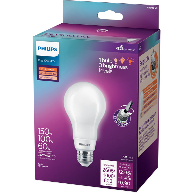 Philips BrightDial 150/100/60W Equivalent Soft White A21 Medium LED Light Bulb